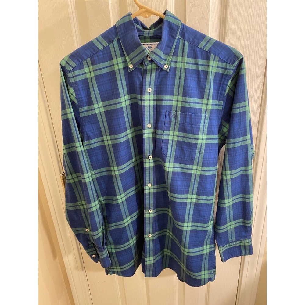 Southern Tide Mens Blue Green Plaid Long Sleeve Cotton Shirt S